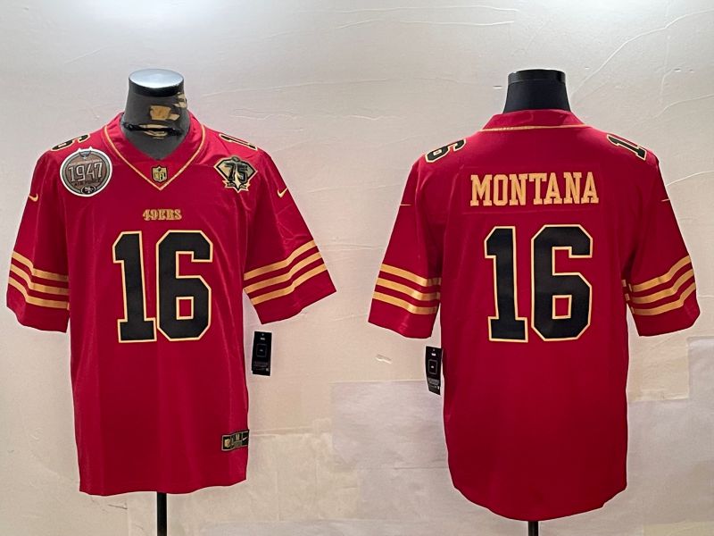 Men San Francisco 49ers 16 Montana Red Gold 2024 Nike Limited NFL Jersey style 12301